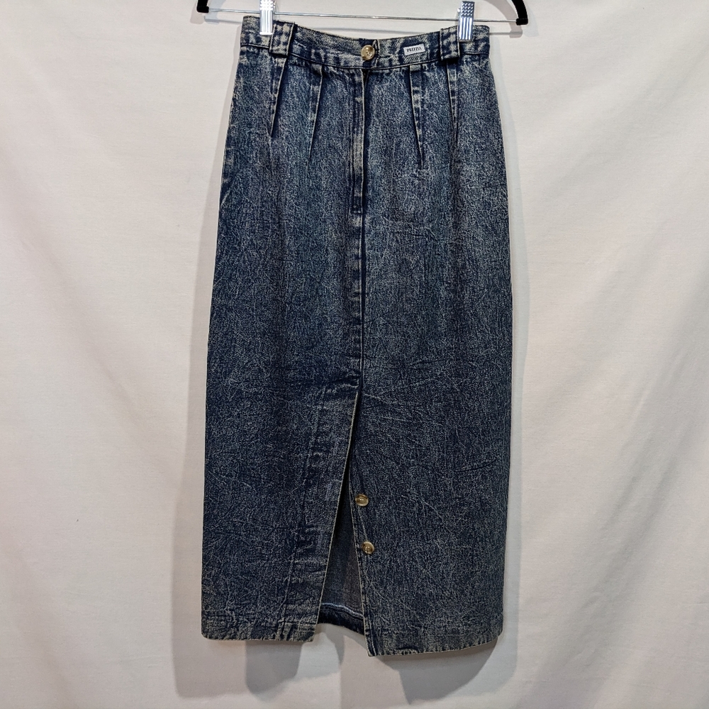 Vintage Prezzia Acid Wash Denim Tailor Fit Pencil Maxi Skirt Size 5